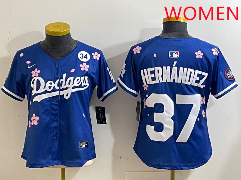 Women Los Angeles Dodgers #37 Hernandez Blue Sakura Edition 2025 Nike MLB Jersey style 7->women mlb jersey->Women Jersey